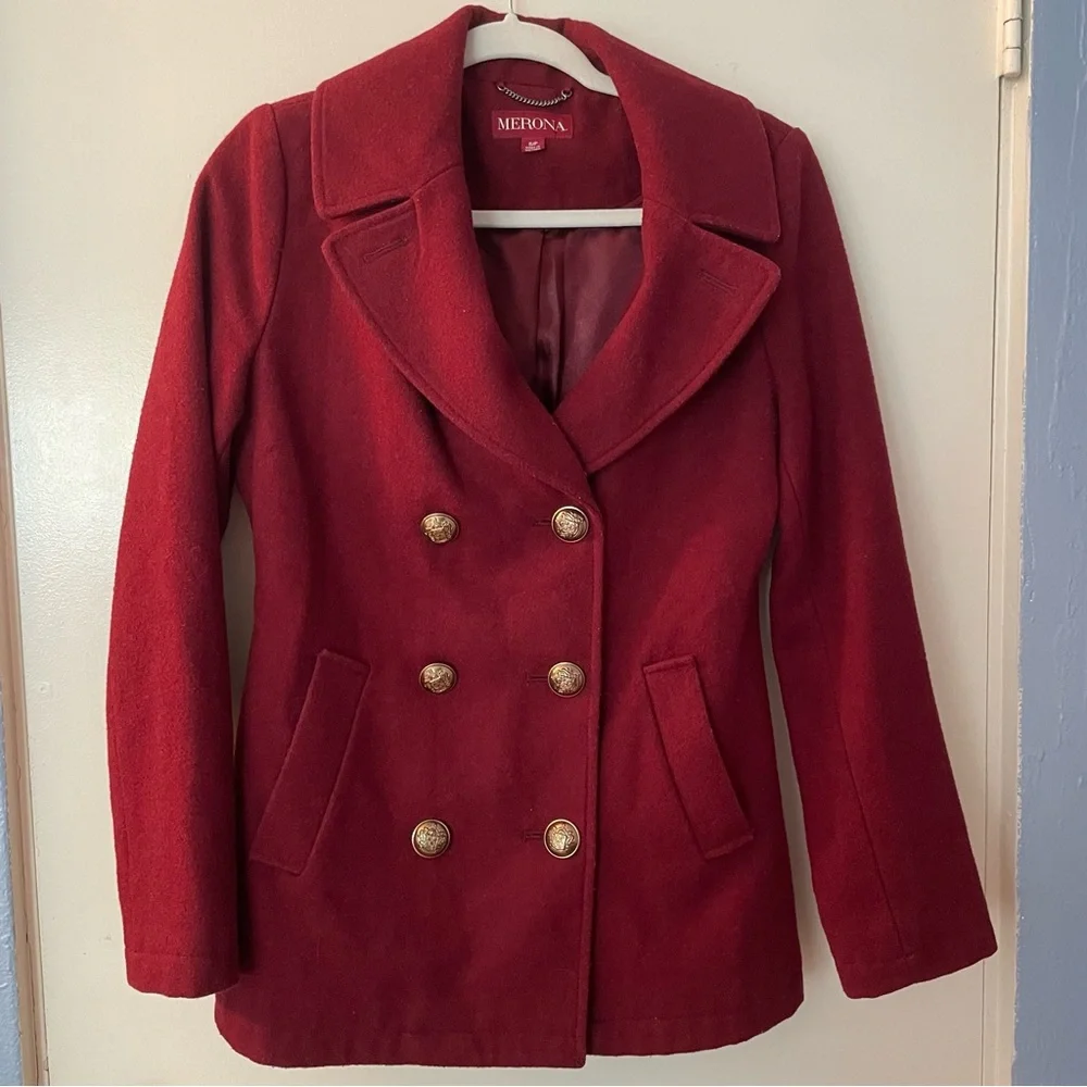 3 for $25! Merona Women's‎ Burgundy Double-Breasted Wool Blend Coat, size small